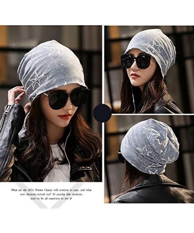 Rebecca Women Men Beanie Hats Stylish Hip-hop Hat Soft Stretch Velvet Slouchy Skull Cap Star Light Blue $8.75 Skullies & Beanies