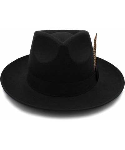 Unisex Fashion Felt Hat Wide Brimmed Jazz Hat Men's Manhattan Hat Black One Size $14.10 Fedoras