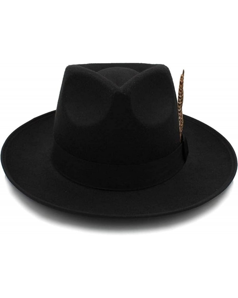 Unisex Fashion Felt Hat Wide Brimmed Jazz Hat Men's Manhattan Hat Black One Size $14.10 Fedoras