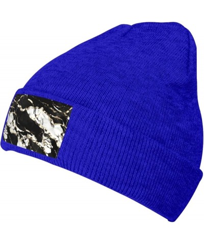 Black and White Marble Texture Print Unisex Soft Warm Beanie Hat for Men Women Elastic Lightweight Skiing Knitted Hat Blue $1...