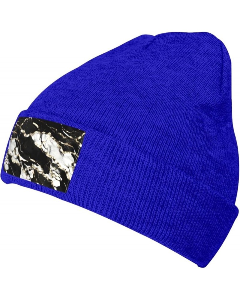 Black and White Marble Texture Print Unisex Soft Warm Beanie Hat for Men Women Elastic Lightweight Skiing Knitted Hat Blue $1...