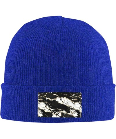 Black and White Marble Texture Print Unisex Soft Warm Beanie Hat for Men Women Elastic Lightweight Skiing Knitted Hat Blue $1...