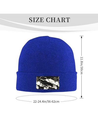 Black and White Marble Texture Print Unisex Soft Warm Beanie Hat for Men Women Elastic Lightweight Skiing Knitted Hat Blue $1...