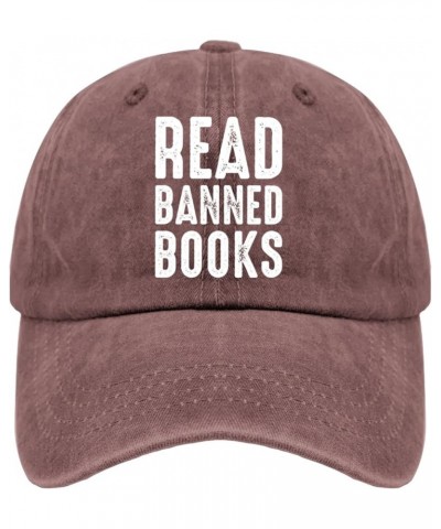 Mens Baseball Hats Gym Hat for Women's Fashionable Hat Adjustable Read Banned Books Baseball Cap Men Wine Red $11.78 Sun Hats