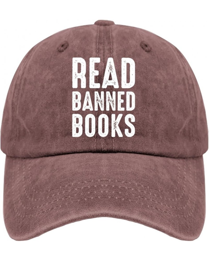 Mens Baseball Hats Gym Hat for Women's Fashionable Hat Adjustable Read Banned Books Baseball Cap Men Wine Red $11.78 Sun Hats