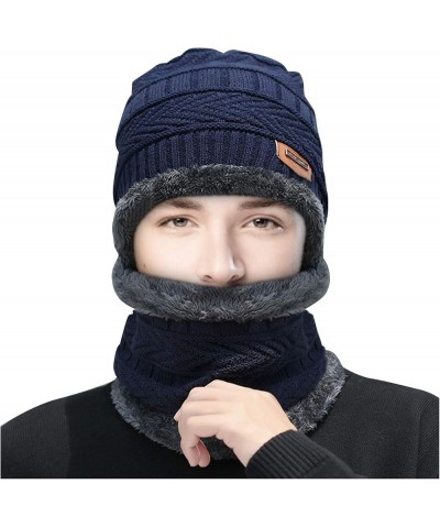 Womens Men Fleece Lined Caps Scarf Set Thermal Thick Ski Cycling Hat Windproof Stretchy Striped Cuffed Winter Earmuffs Blue $...