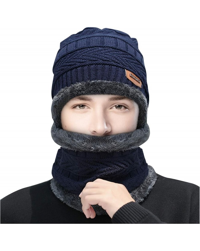 Womens Men Fleece Lined Caps Scarf Set Thermal Thick Ski Cycling Hat Windproof Stretchy Striped Cuffed Winter Earmuffs Blue $...