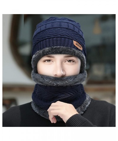 Womens Men Fleece Lined Caps Scarf Set Thermal Thick Ski Cycling Hat Windproof Stretchy Striped Cuffed Winter Earmuffs Blue $...