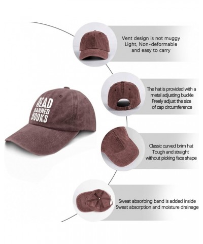 Mens Baseball Hats Gym Hat for Women's Fashionable Hat Adjustable Read Banned Books Baseball Cap Men Wine Red $11.78 Sun Hats