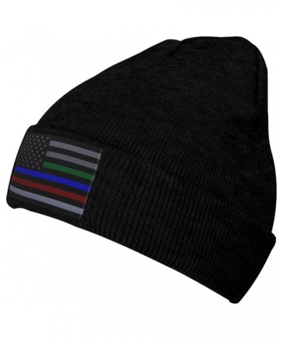 United States Thin Line Green-Blue-Red Flag Knitting Effect Beanie Hat for Men Women Soft Cozy Skull Cap Winter Warm Knit Hat...