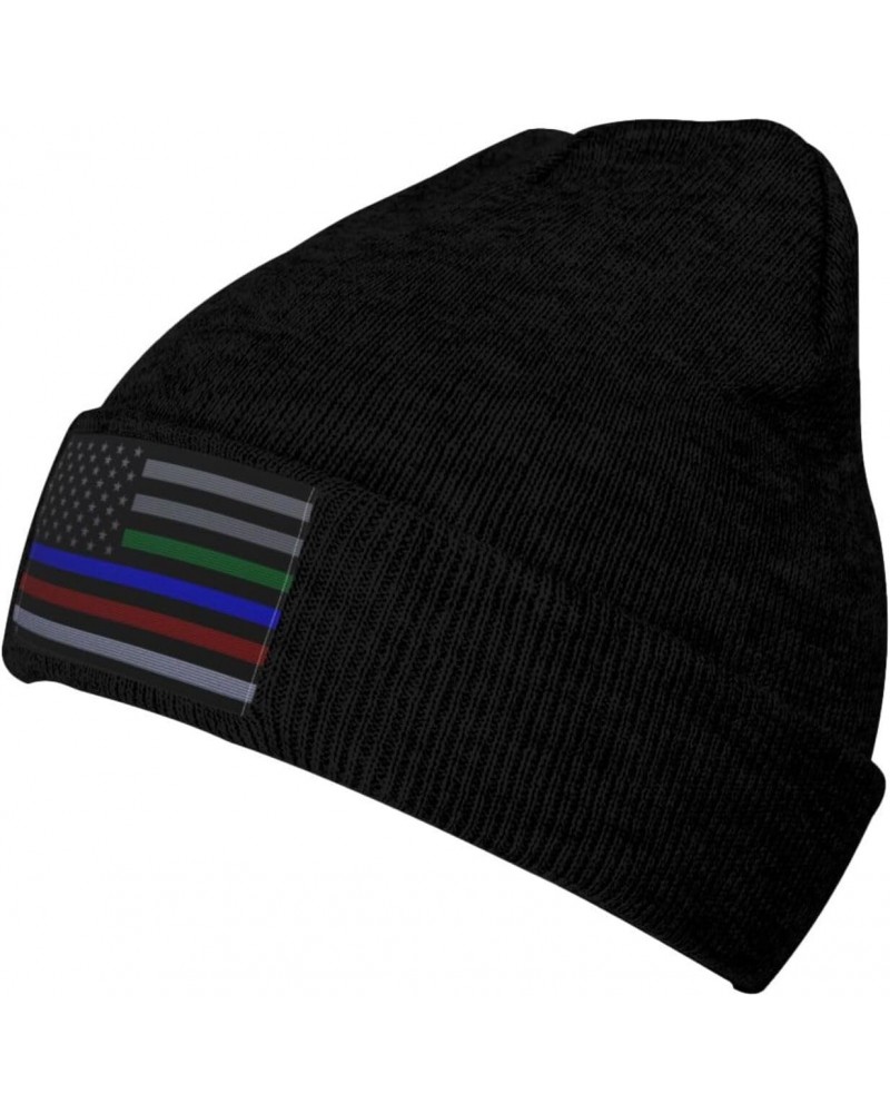 United States Thin Line Green-Blue-Red Flag Knitting Effect Beanie Hat for Men Women Soft Cozy Skull Cap Winter Warm Knit Hat...