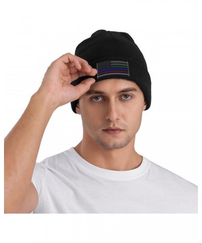 United States Thin Line Green-Blue-Red Flag Knitting Effect Beanie Hat for Men Women Soft Cozy Skull Cap Winter Warm Knit Hat...