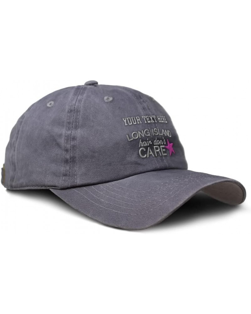 Custom Soft Washed Baseball Cap Long Island Hair Don't Care Style B Love Cotton Grey Personalized Text Here $17.09 Baseball Caps