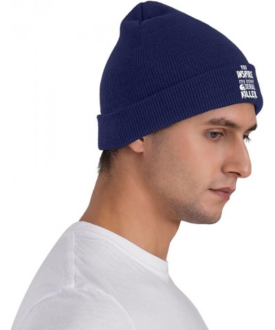 You Inspire My Inner Serial Killer Daily Knit Beanie Cap for Men Women Warm Snug Hat Navy Blue $11.18 Skullies & Beanies