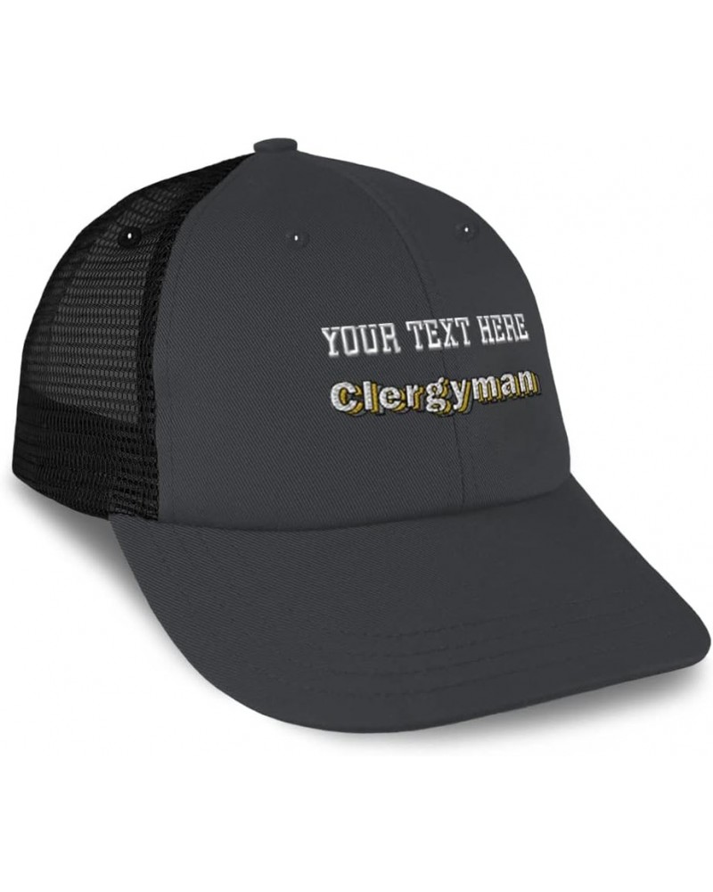 Custom Custom Trucker Hat Baseball Cap Clergyman Church Cotton Priest Dad Hats for Men & Women Dark Grey Black Personalized T...