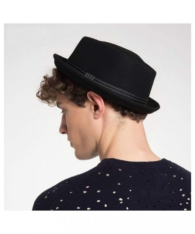 Men's Fedora High-end Gift Party Formal Flat Top Jazz Hat Felt Hat Black (56 to 58cm) $21.31 Fedoras