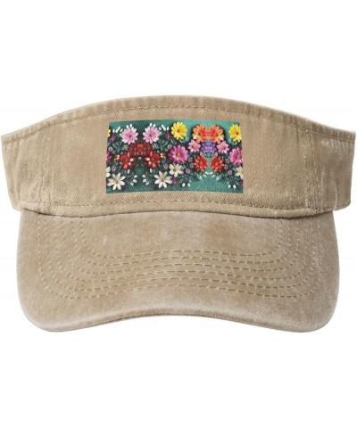 Flower Art Adult Sunscreen Visor Hats Womens Men Wide Brim Beach Sun Visor Hat Open Top Design Natural $12.61 Visors