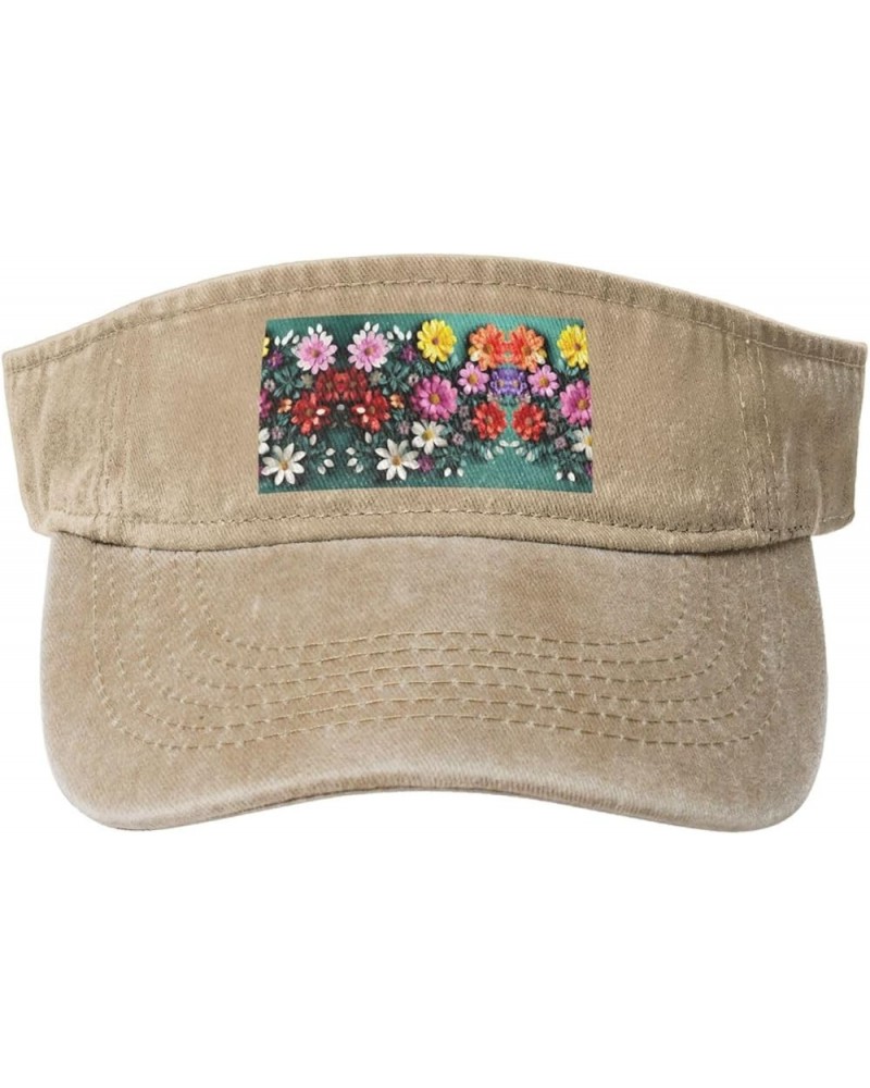 Flower Art Adult Sunscreen Visor Hats Womens Men Wide Brim Beach Sun Visor Hat Open Top Design Natural $12.61 Visors