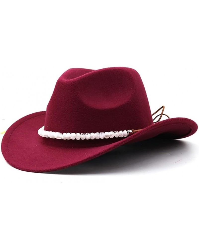 Vintage Cowboy Hat Gentleman Lady Jazz Cowgirl Cap with Leather Band Wide Brim Church Caps Wine Red $19.27 Fedoras