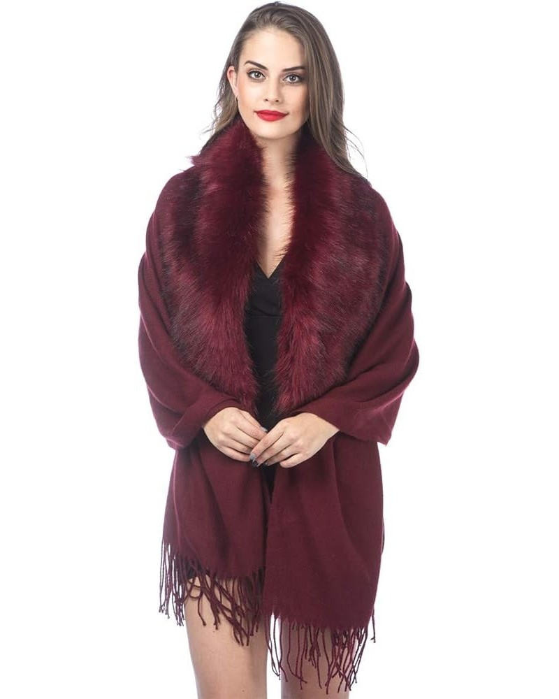 Cold Weather Luxurious Faux Fur Collar Joint Large Wrap Scarf for Ladies Wrap1-burgundy $15.48 Scarves