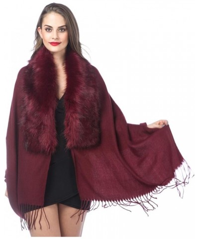 Cold Weather Luxurious Faux Fur Collar Joint Large Wrap Scarf for Ladies Wrap1-burgundy $15.48 Scarves