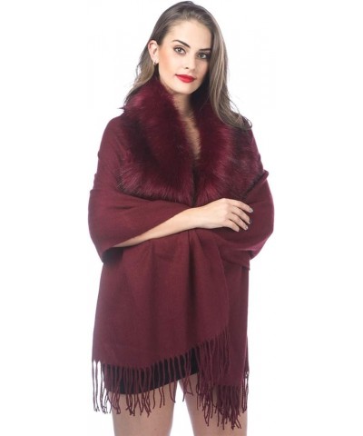 Cold Weather Luxurious Faux Fur Collar Joint Large Wrap Scarf for Ladies Wrap1-burgundy $15.48 Scarves