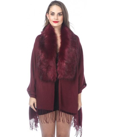 Cold Weather Luxurious Faux Fur Collar Joint Large Wrap Scarf for Ladies Wrap1-burgundy $15.48 Scarves