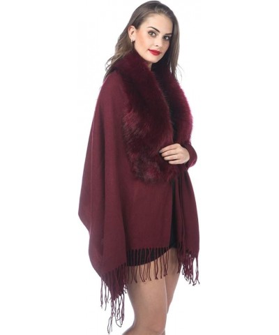 Cold Weather Luxurious Faux Fur Collar Joint Large Wrap Scarf for Ladies Wrap1-burgundy $15.48 Scarves