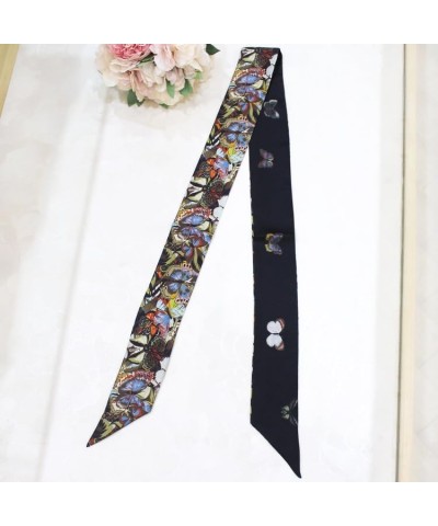 100% Mulberry silk Scarf Bag scarf Head Hair Ribbon Handbag Handle wrap Tie Bundle Scarf Neckerchief Scarf for women Black Bu...