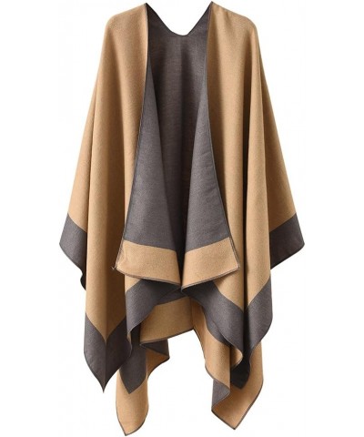 Reversible Shawl Wrap for Women Ladies, Open Front Poncho Cape Warm Blanket for Winter Fall Yellow Gray $12.60 Scarves