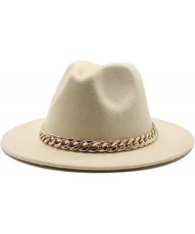 Faux Wool Brim Fedoras Felt Hat with Large Chain Jazz Men Ladies Prom Classic Banquet Fashion Hats Beige 1 $14.88 Fedoras