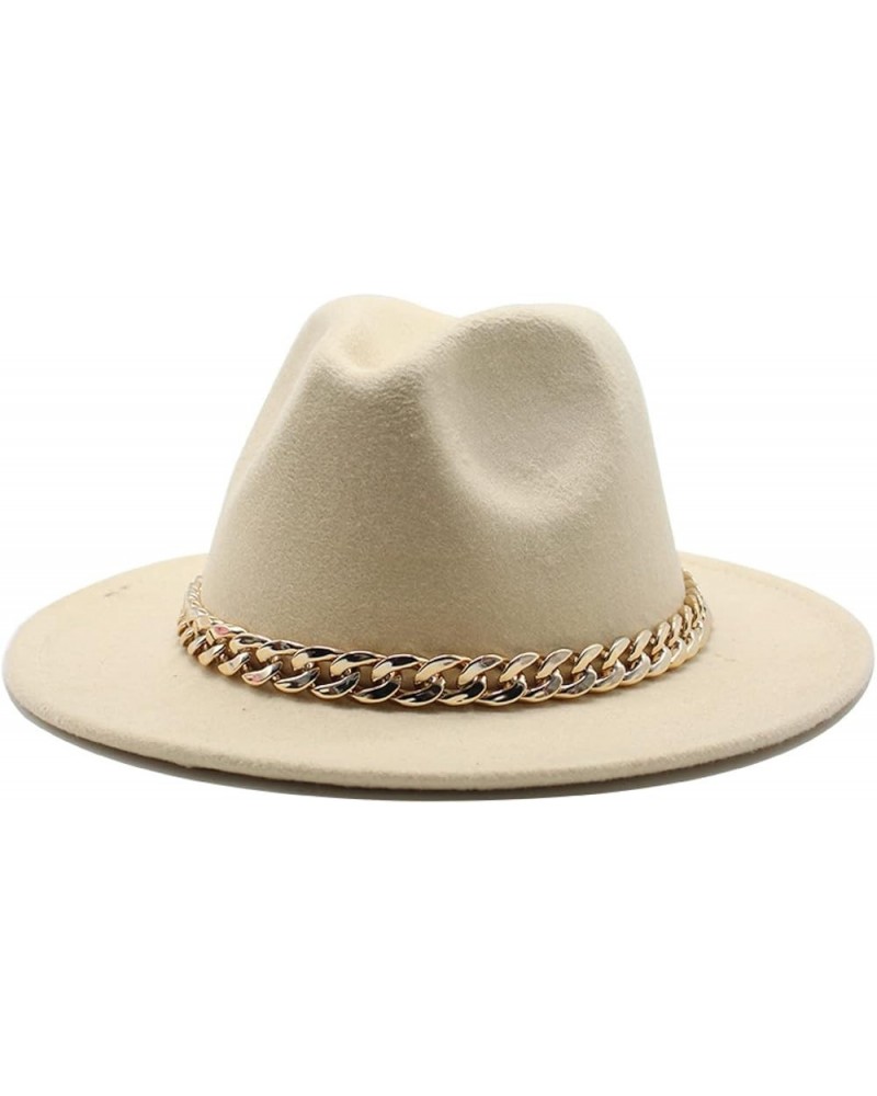 Faux Wool Brim Fedoras Felt Hat with Large Chain Jazz Men Ladies Prom Classic Banquet Fashion Hats Beige 1 $14.88 Fedoras