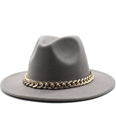 Faux Wool Brim Fedoras Felt Hat with Large Chain Jazz Men Ladies Prom Classic Banquet Fashion Hats Beige 1 $14.88 Fedoras