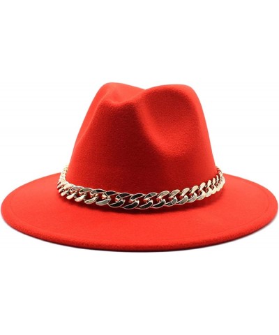 Faux Wool Brim Fedoras Felt Hat with Large Chain Jazz Men Ladies Prom Classic Banquet Fashion Hats Beige 1 $14.88 Fedoras