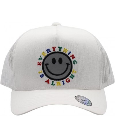 Muka Smile Face Embroidery Trucker Hat Streetwear Vintage 5-Panel Trucker Hat Mesh Back Cap Snapback Graphic Hat Smiley (Whit...