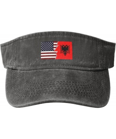 Torn Style Us and Albania Flags Sun Visor Hats for Women Men Adjustable Cotton Sun Hat Golf Cap Deep Heather $12.42 Visors