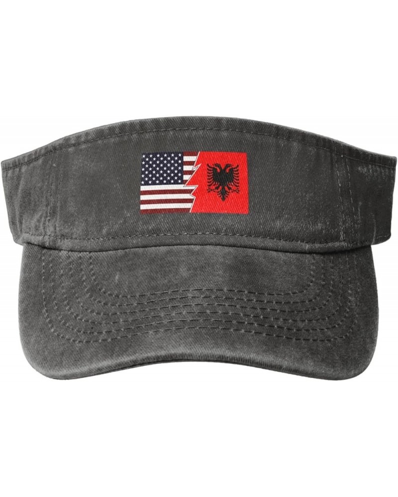 Torn Style Us and Albania Flags Sun Visor Hats for Women Men Adjustable Cotton Sun Hat Golf Cap Deep Heather $12.42 Visors