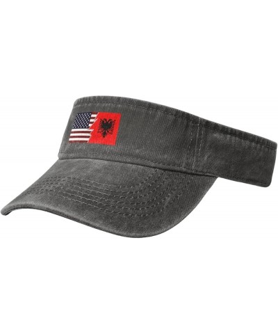 Torn Style Us and Albania Flags Sun Visor Hats for Women Men Adjustable Cotton Sun Hat Golf Cap Deep Heather $12.42 Visors