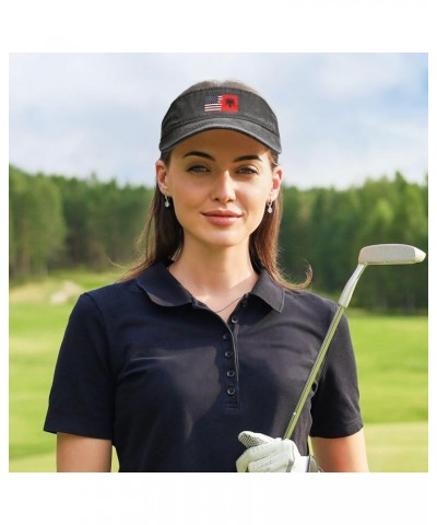 Torn Style Us and Albania Flags Sun Visor Hats for Women Men Adjustable Cotton Sun Hat Golf Cap Deep Heather $12.42 Visors