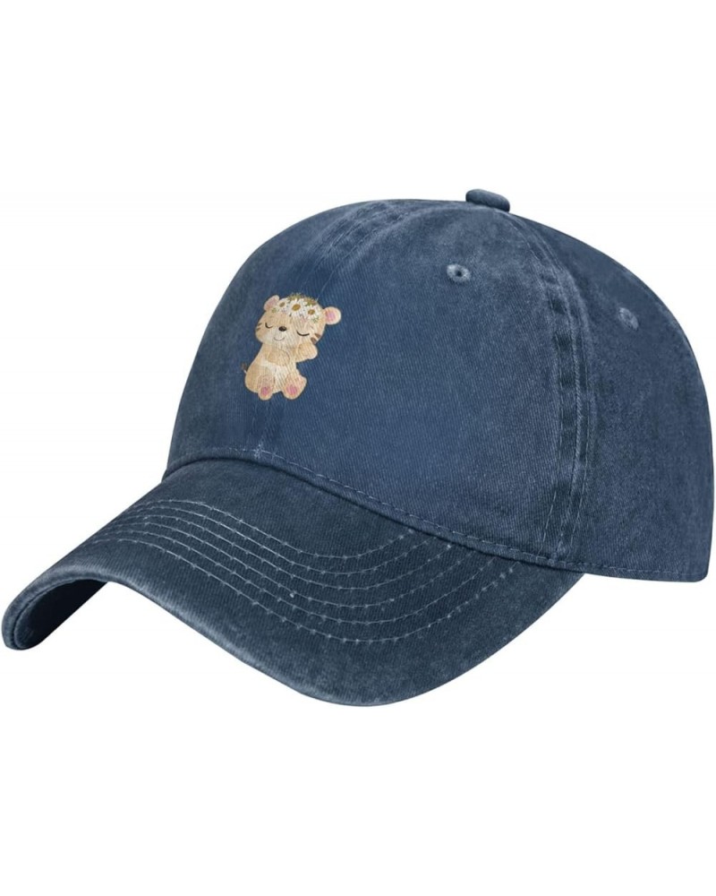 Cute Tiger with Flowers Baseball Cap for Men Women Hats Cotton Trucker Caps Adjustable Dad Hat Navy Blue $11.84 Baseball Caps