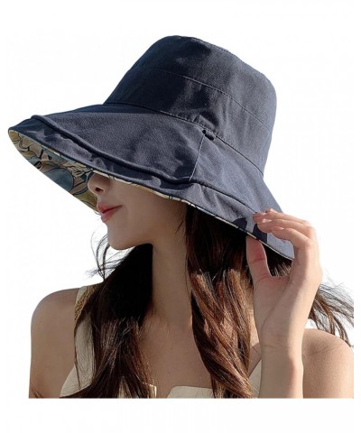 Large Brim Sun Bucket Hats for Women UV-Protection Breathable Boonie Beach Cap Fishing Hiking Hat H3-navy $9.53 Baseball Caps