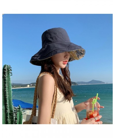 Large Brim Sun Bucket Hats for Women UV-Protection Breathable Boonie Beach Cap Fishing Hiking Hat H3-navy $9.53 Baseball Caps