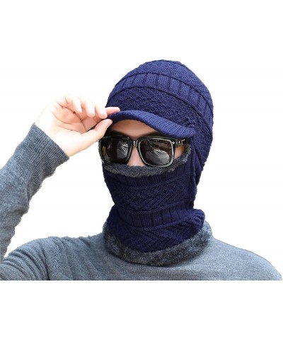 Hats Men Women Winter Stretchy Knitted Hat Neck Gaiter Full Face Cover Warm Balaclava Navy Blue $8.95 Balaclavas