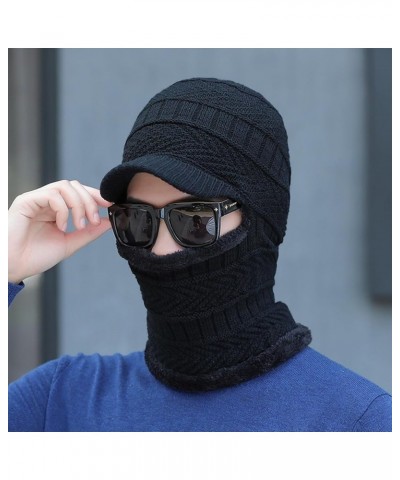 Hats Men Women Winter Stretchy Knitted Hat Neck Gaiter Full Face Cover Warm Balaclava Navy Blue $8.95 Balaclavas