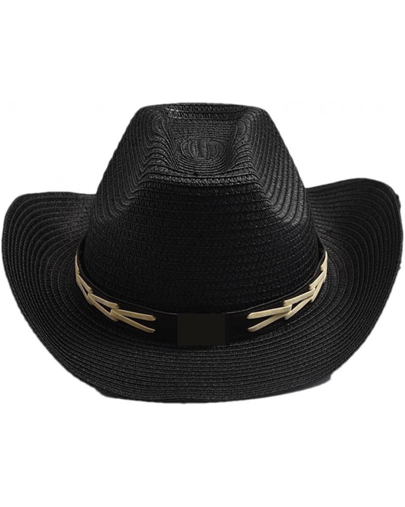 Classical Straw Cowboy Hats for Men Wide Brim Retro Jazz Hat Curling Brim Beach Sun Hats Black $17.62 Cowboy Hats