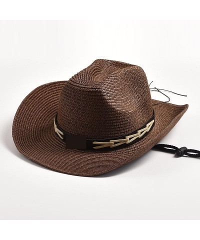 Classical Straw Cowboy Hats for Men Wide Brim Retro Jazz Hat Curling Brim Beach Sun Hats Black $17.62 Cowboy Hats