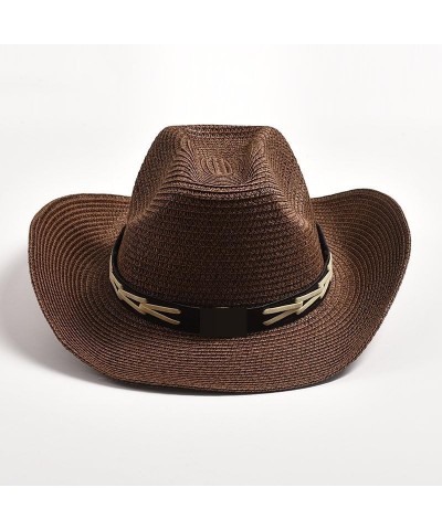 Classical Straw Cowboy Hats for Men Wide Brim Retro Jazz Hat Curling Brim Beach Sun Hats Black $17.62 Cowboy Hats