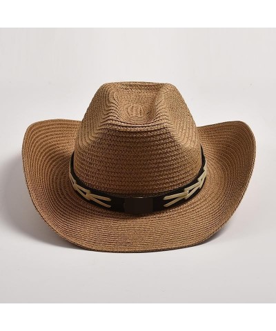 Classical Straw Cowboy Hats for Men Wide Brim Retro Jazz Hat Curling Brim Beach Sun Hats Black $17.62 Cowboy Hats