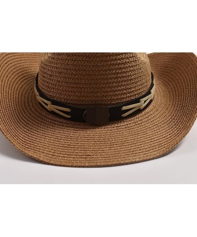 Classical Straw Cowboy Hats for Men Wide Brim Retro Jazz Hat Curling Brim Beach Sun Hats Black $17.62 Cowboy Hats