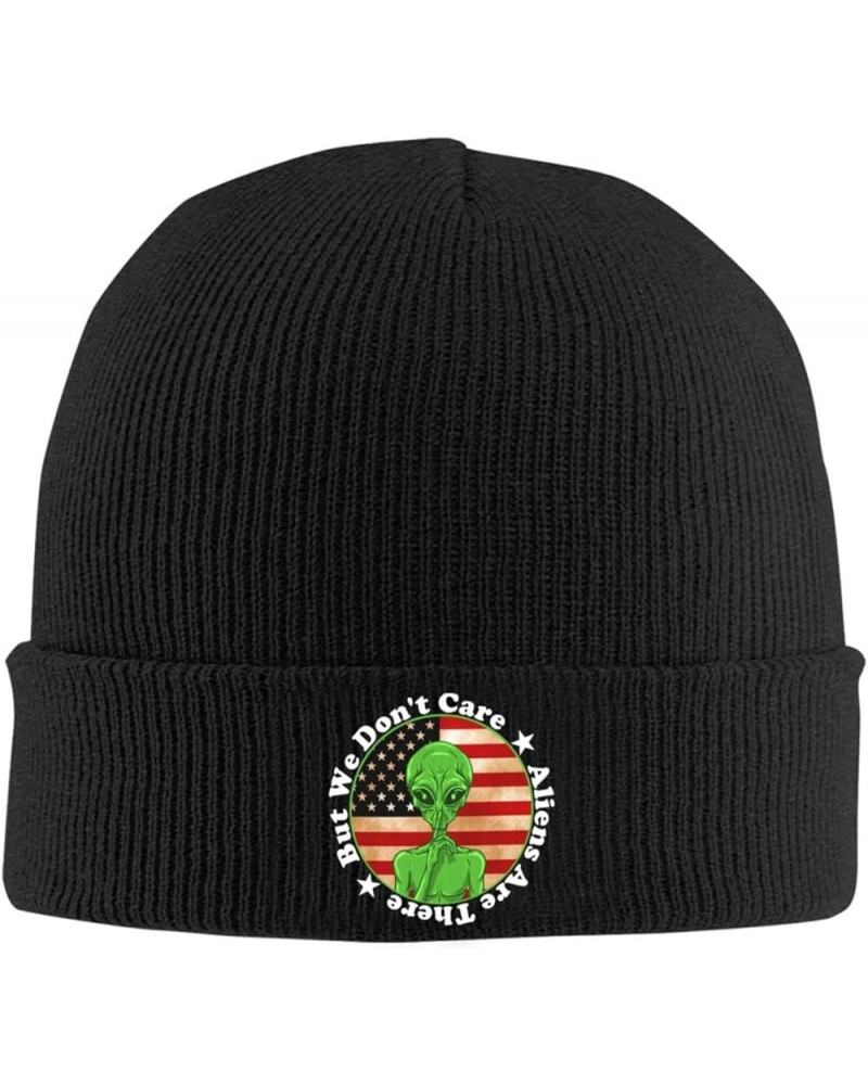 Aliens are There But We Don't Care Beanie Hat for Men Women Winter Hat Cuffed Knit Skull Cap Warm Ski Hats Black $9.74 Skulli...